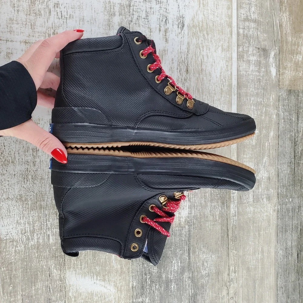 Keds Scout II Womens Ankle Duck Boots Sz 7.5 Black Lined Water Repellant Lace Up